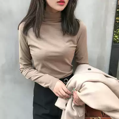 High collar base shirt women with half high collar long sleeve T-shirt women autumn and winter tight plus Velvet