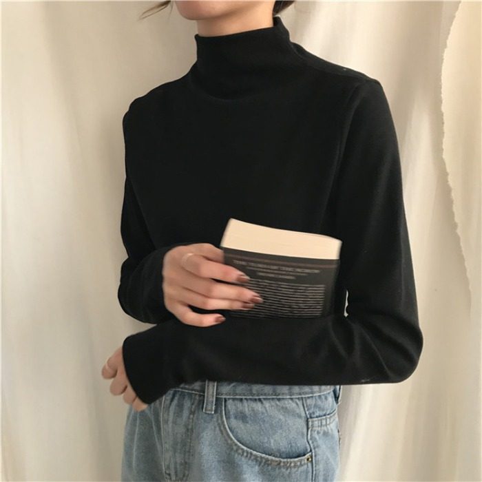 Modal half-high collar bottoming shirt women's long-sleeved autumn and winter 2020 new foreign style black plush fleece thick top