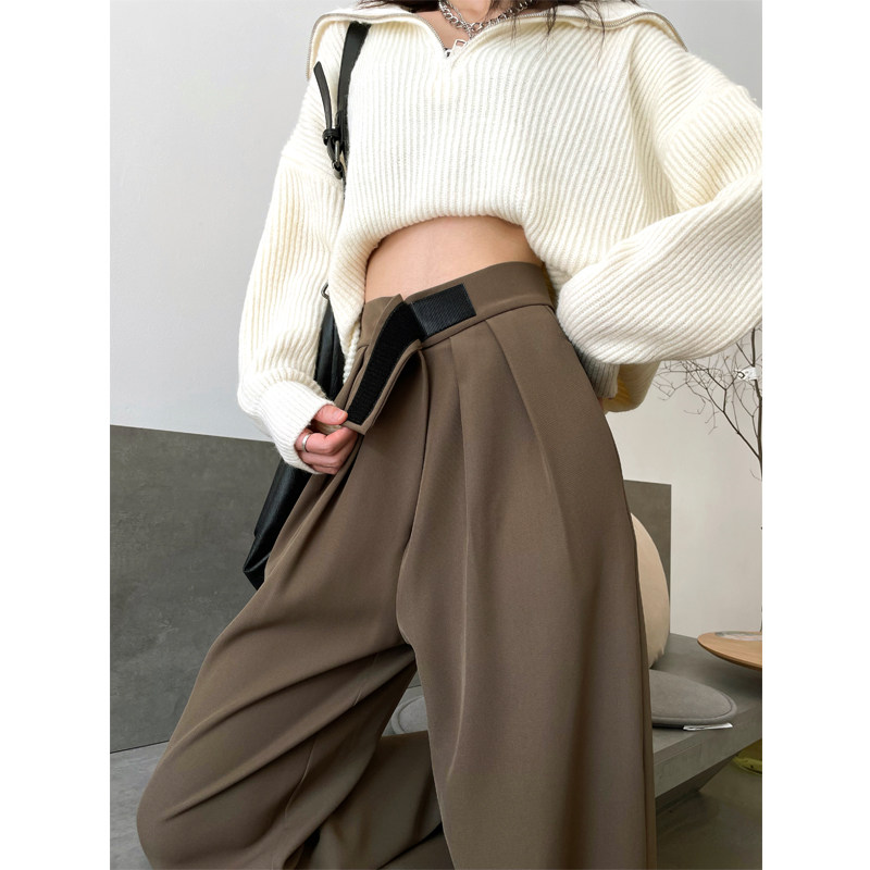 Grey Brown Broadlegged Pants Woman Spring Autumn High Waist Pituary Pants Small Sub Loose Casual Tug Western Suit Pants Summer