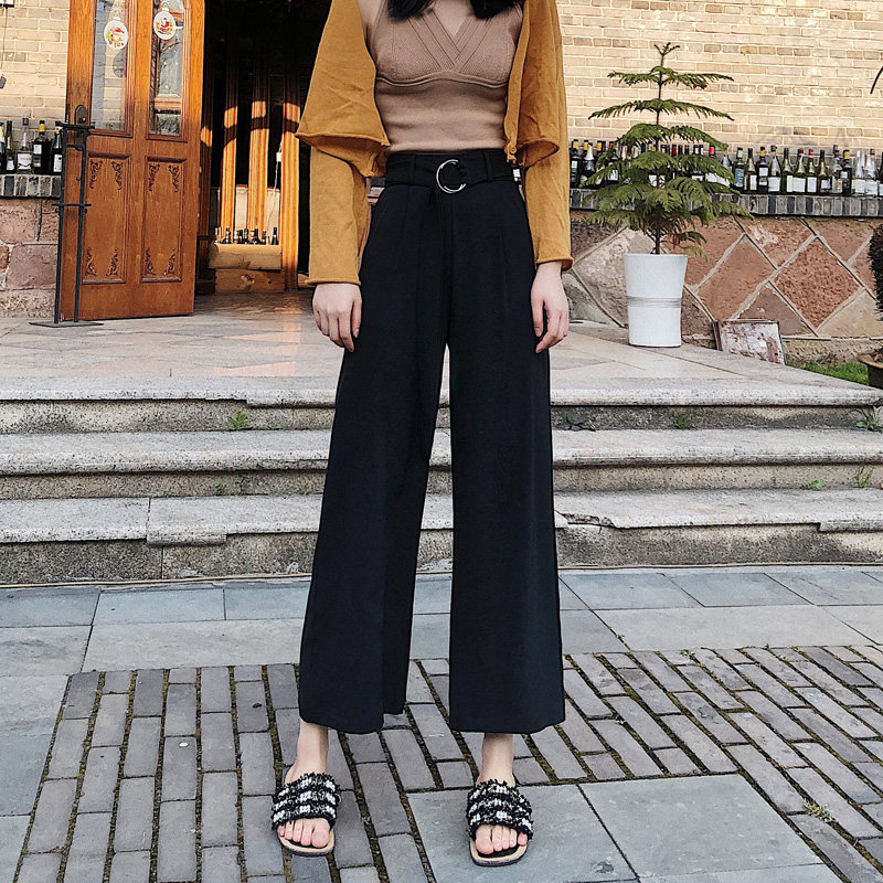 Broadlegged Pants Woman High Waist Summer New Pituality Women Casual Pants Loose Slim Ice Silk Straight Drum Suit 90% Pants