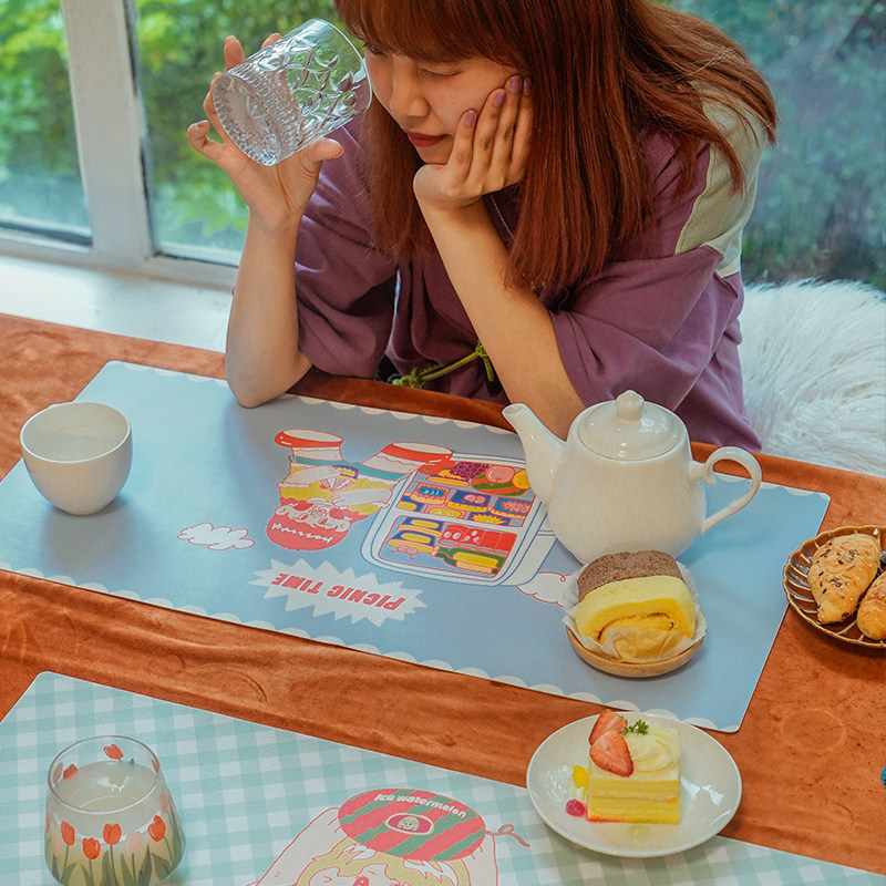 Left Xiandun Road leather steak meal mat cartoon cute waterproof oil-proof western food mat bowl mat coaster heat insulation mat table mat