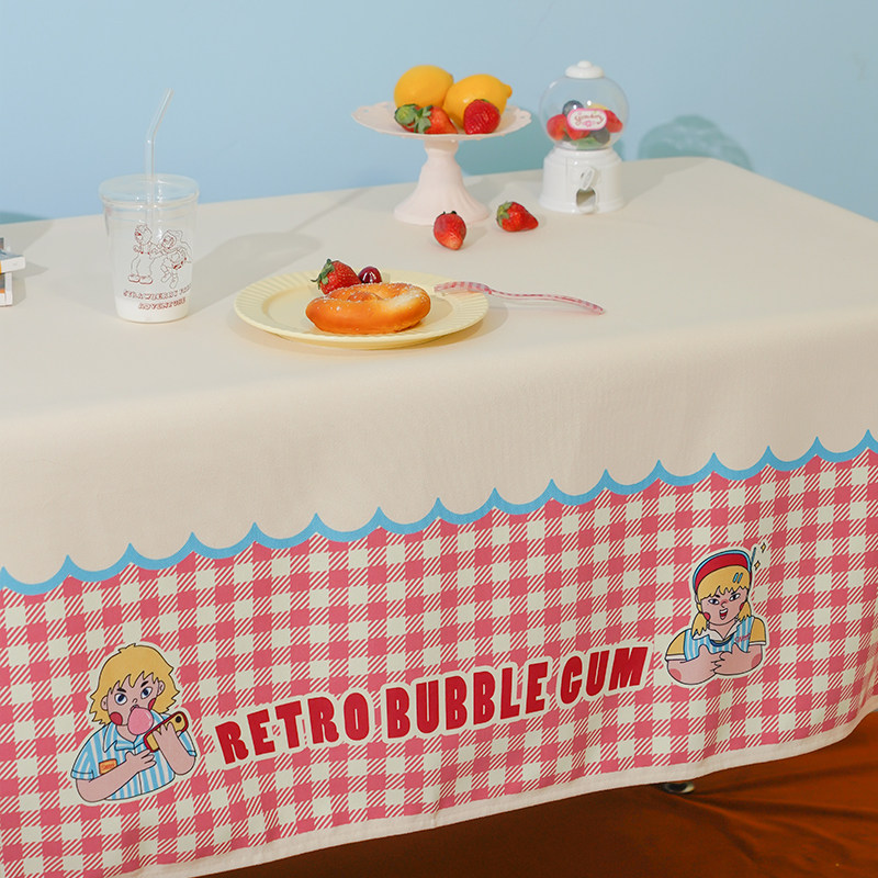 Zuo Xian Dun Road American retro lattice bubble gum blue powder student tablecloth coffee table placemat desk home decoration