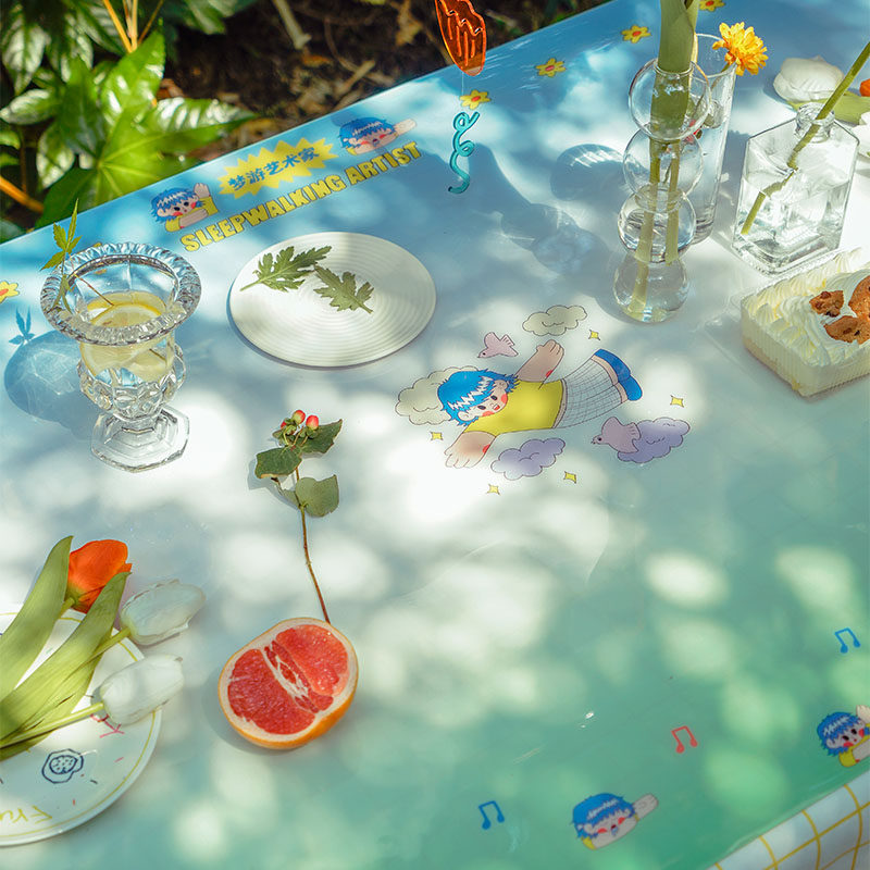 Left Salty Road Summer Waterproof Anti-Wash PVC Tablectable Cloth Student Desk Soft Glass Table Mat Tea Table Mat
