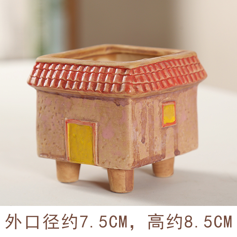 End coarse pottery breathable individuality creative ceramic flowerpot more meat meat meat flower POTS, small house tulou flowerpot