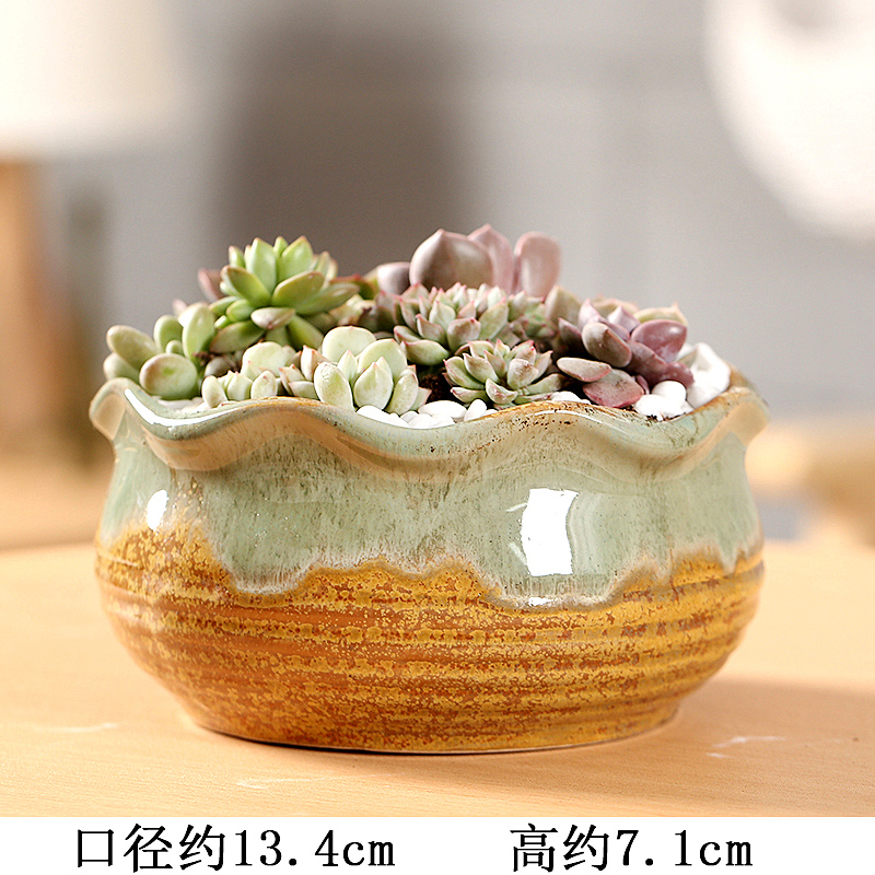 End fleshy flower POTS, large diameter ceramic platter composite basin simple indoor coarse pottery new large meat meat
