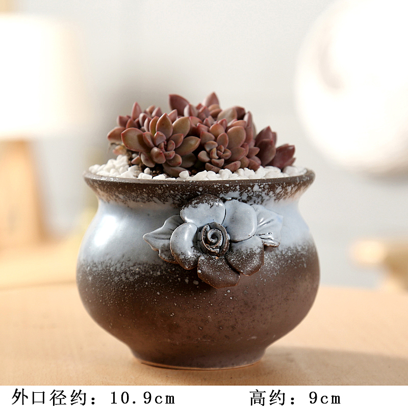 End pinch flower fleshy flowerpot ceramic interior flesh POTS coarse pottery glaze flower POTS, large diameter large flow