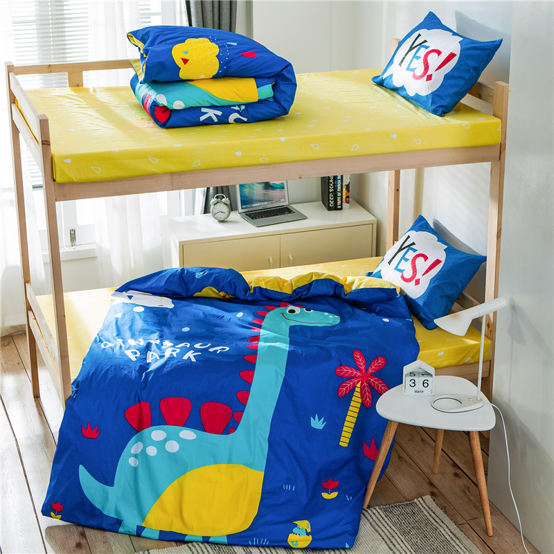 Children's bed four-piece cotton bed single quilt cover 100 cotton cartoon cute student three-piece dormitory 0 9m