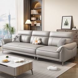 Italian Minimalist Genuine Leather Sofa Set, Modern Simple Small Apartment Living Room Light Luxury Top-Grain Leather Three-Seater Sofa