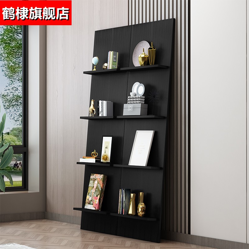 Minimalist bookshelf information display rack magazine rack against the wall black floor shelf multi-layer storage rack newspaper rack customization