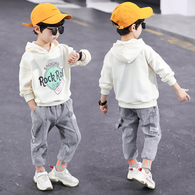 男童洋气卫衣牛仔裤两件套运动外套休闲套装