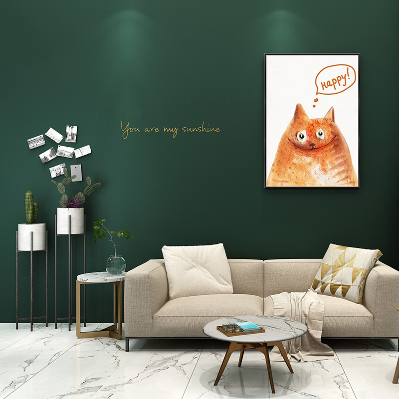Dark green wallpaper self-adhesive solid color retro American waterproof thickened peacock green bedroom home background wall wallpaper sticker