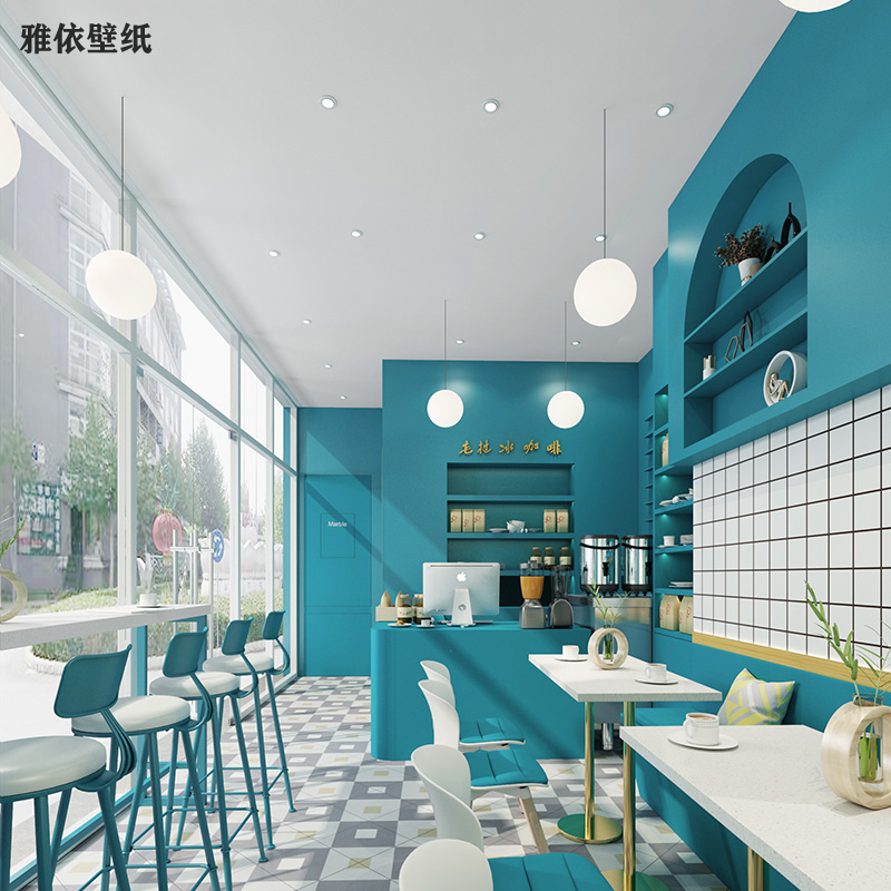 Wallpaper Self-adhesive Peacock Blue Green Beauty House Furnishing Beauty Chia Store Clothing Shop Business Bedroom Background Wall Wallpaper Sticker