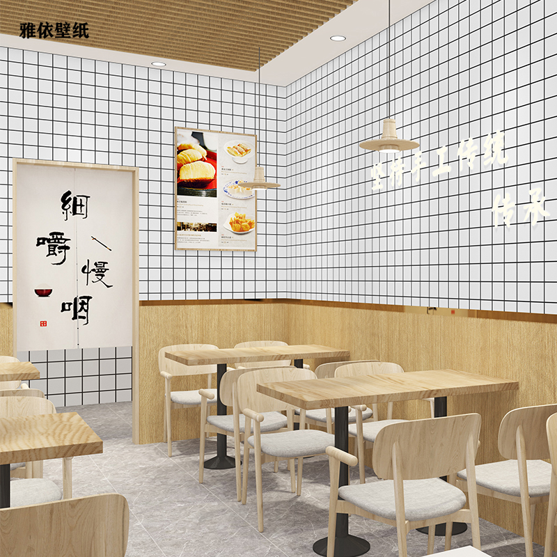 Wallpaper self-adhesive log color wood grain restaurant noodle restaurant restaurant wall commercial milk tea shop background wall decoration wallpaper sticker