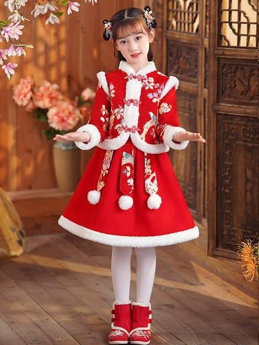 Зимнее детское ханьфу, флисовая зимняя юбка, платье