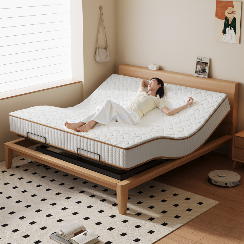 2026 New Model Natural Wood Style Smart Bed Multifunctional All-Solid Wood Massage Lift-Up Double Bed Ash Wood Adjustable