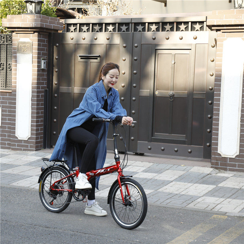 Three Hippopotamus 20 inch folding bicycle double disc brake variable speed all-in-one wheel male and female student car ultra-light portable bicycle