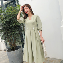 法式中长款连衣裙女复古法国小众过膝裙