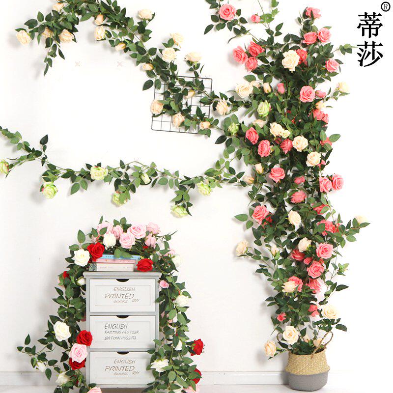 Emulation rose rattan air conditioning water pipe shielded from decorative vines plastic fake vine flower hanging basket winding false flower vines