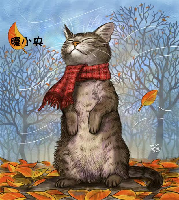 Cross Stitch Electronic Drawing Custom Redraw Source File NY00047 Cat Man Series - Autumn Wind Falling Leaves
