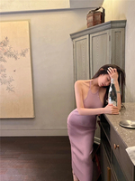 2022 new style shoulder strap long skirt women's summer design niche halterneck sleeveless knitted mid-length dress
