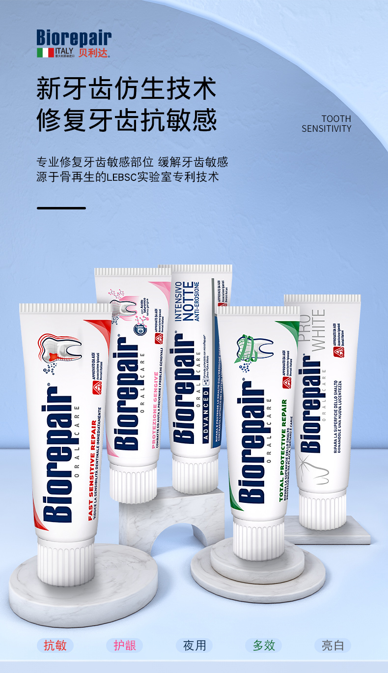 意大利牙科医师协会推荐 Biorepair 贝利达 美白护龈抗敏牙膏 75ml*2件 双重优惠折后￥52.4包邮 多款可选