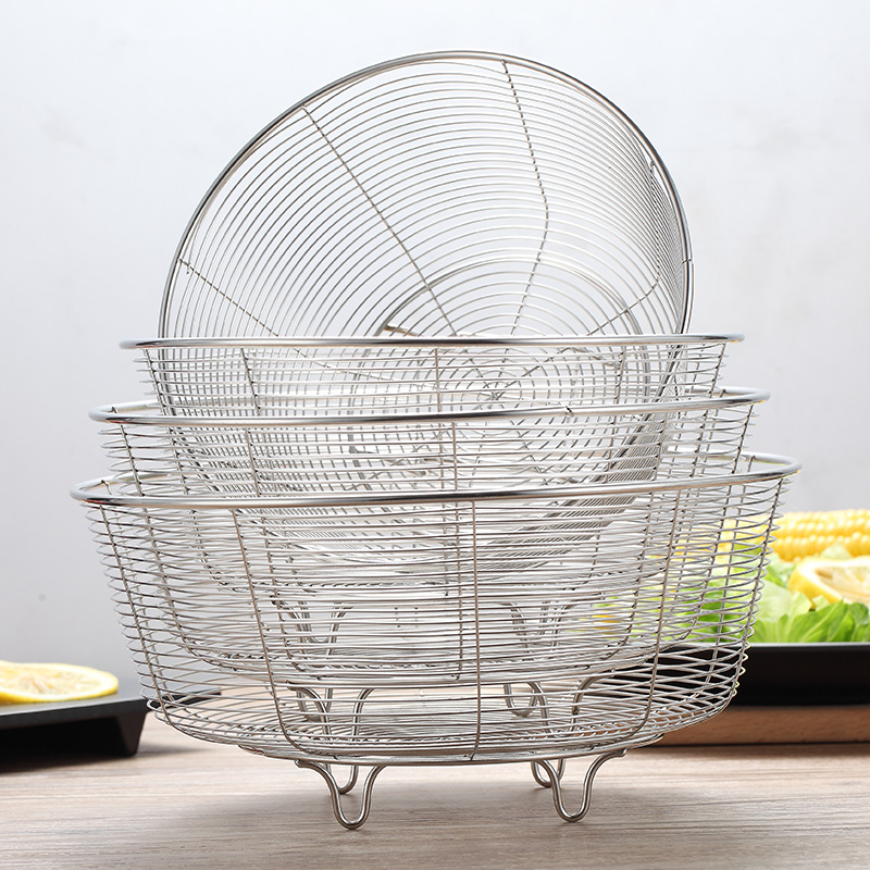 304 stainless steel drain basket kitchen round dish washing basin sink sieve living room household fruit basket storage basket