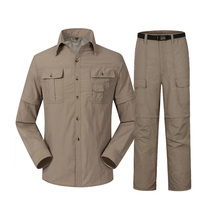 Removable long and short sleeve two wear suit T01 - 8821 Deep Gray Army Green Card with its color seven pants to customize
