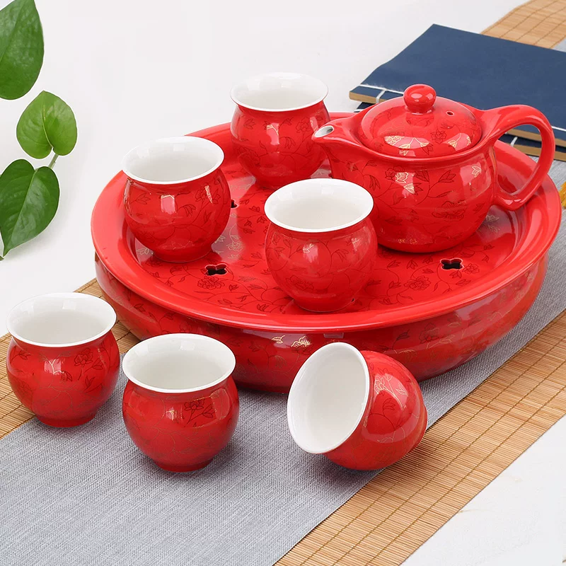 Double-layer Japanese tea set, ceramic blue and white teapot, tea cup, anti-scald