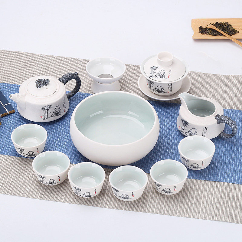 Creative ceramic snowflake glaze Kung Fu tea set Household tea cup bowl Teapot tea set Simple cover bowl set