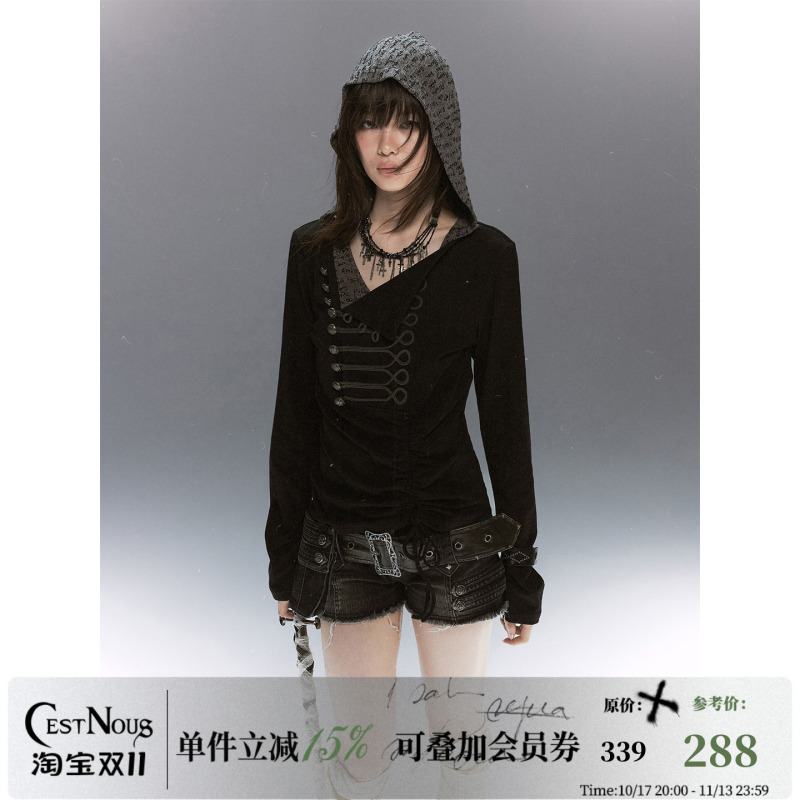 Cestnous “Napoleon Hymn” Cavalry Letter Print Collar Hooded Color-Block Long-Sleeve Hoodie