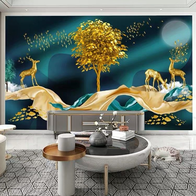 Golden Elk Deer Bamboo Wood Fiber Integrated Wall Panel Living-room Sofa TV Background Guard Wall Panel Hair Chaetree Buttonboard Quick Fit