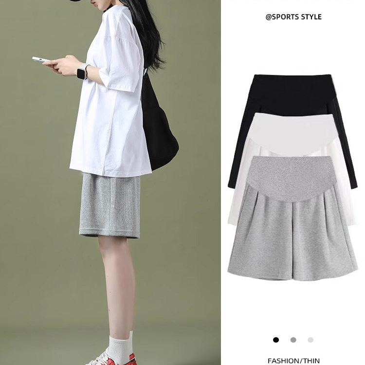 Maternity Pants 2025 New Style Sports Shorts Summer Thin Gray Loose Slimming Casual Wide-Leg Knee-Length Shorts