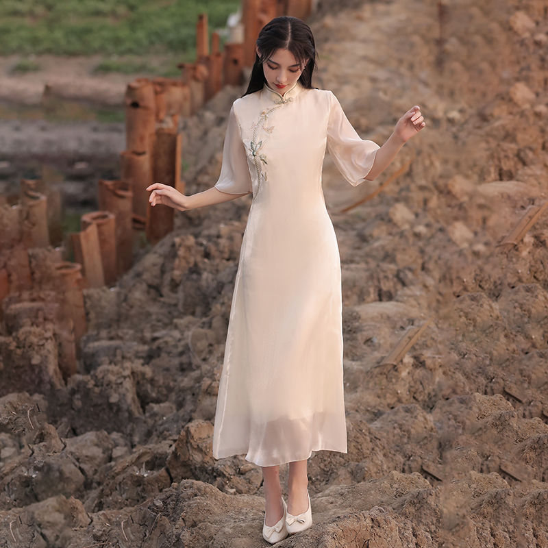 New summer high-end Ao Dai inverted big sleeve temperament girl Daily young model improved cheongsam 2021 Chinese style