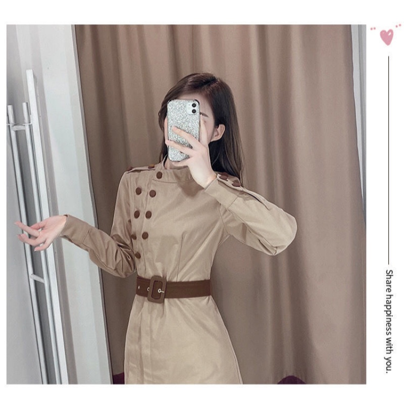 Huaxieli skirt with coat small fragrance ins super fire French retro long sleeve waist slim dress woman