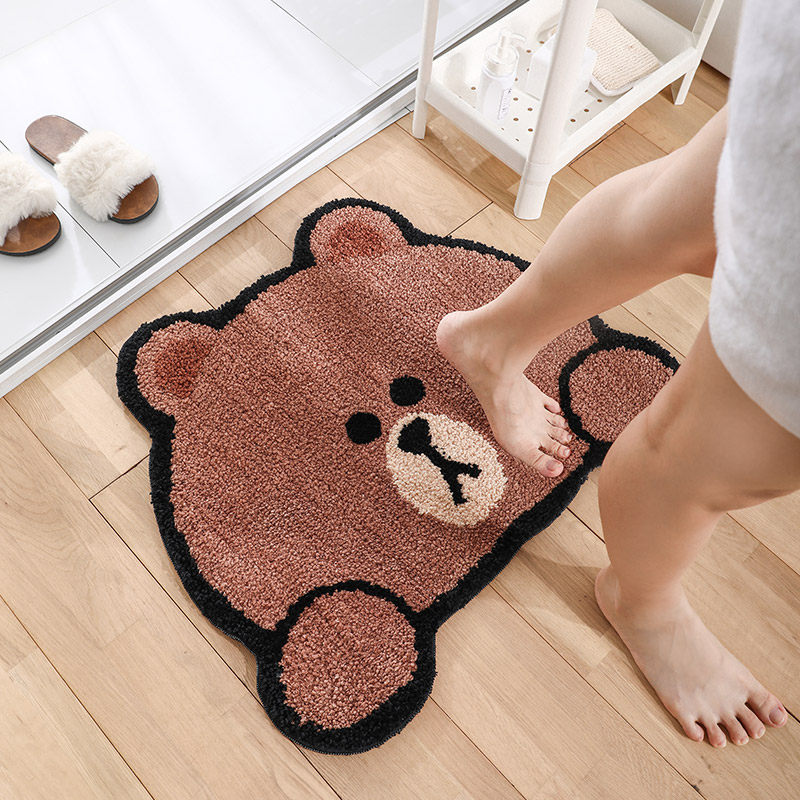 LINE FRIENDS Brown Bear Bathroom Plush Water Suction Cool Mat Non-slip Foot Mat Quick Drying Makeup Room Toilet Mat Blanket