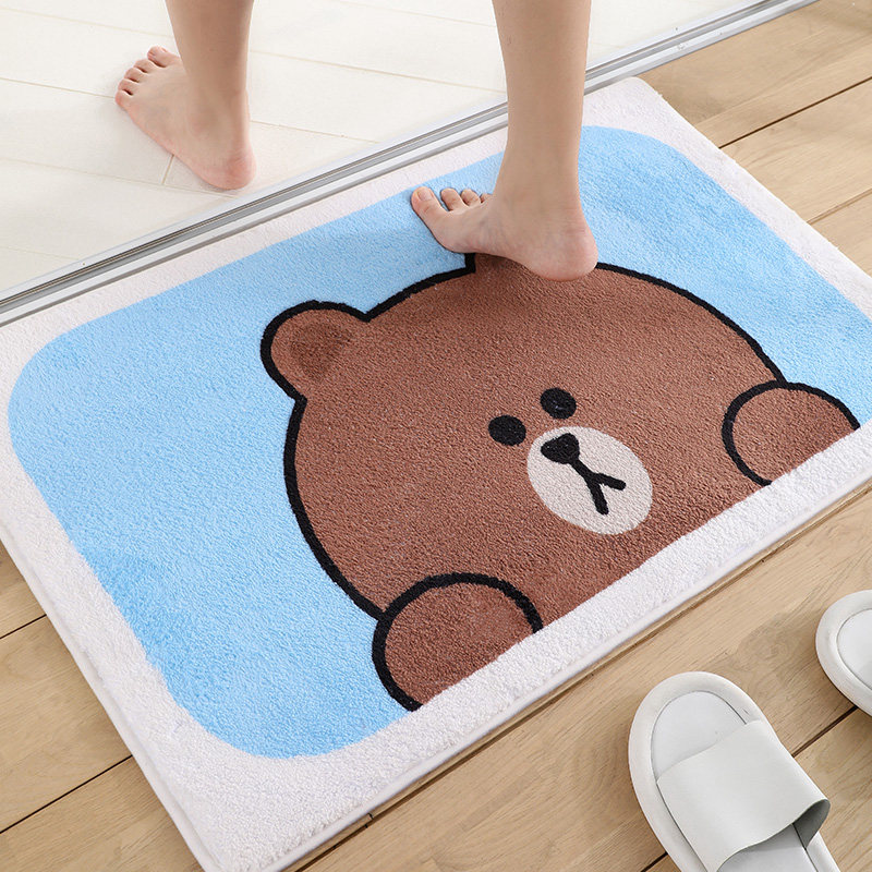 LINE FRIENDS bathroom ground mat bathroom Absorbent Non-slip Mat Door Cushion Carpet Footbed Cartoon Brown Bear Ground Mat