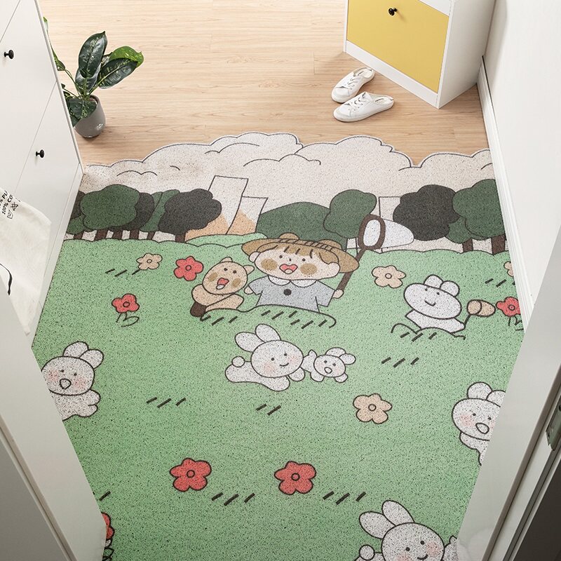 Cartoon Doorway Entrance Door Silk Ring Mesh Red Entrance Doormat Outdoor door cushion Balcony Home Mat Non-slip Customizable