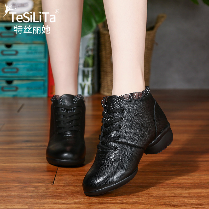 Tsili She dance shoes Soft bottom spring genuine leather Water Dance Shoes Lady Full Cow Leather Dancing Shoes Square Dance Women Shoes