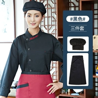 Черный лонгслив, красный фартук, берет, английский