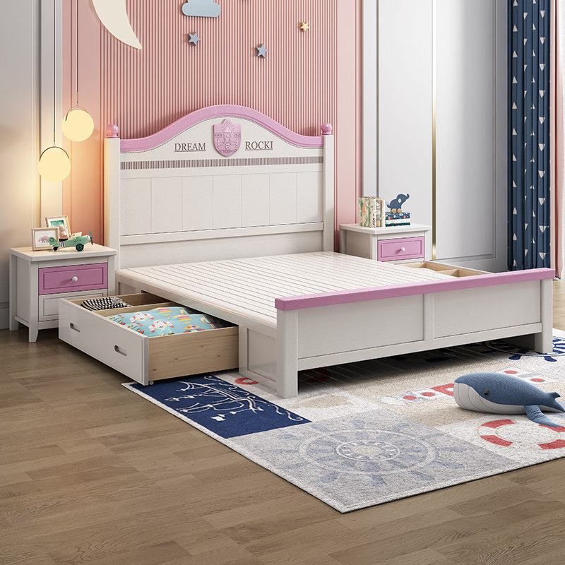 Modern minimalist solid wood children's bed girl princess bed 1 5m single bed girl bed girl bedroom solid wood bed