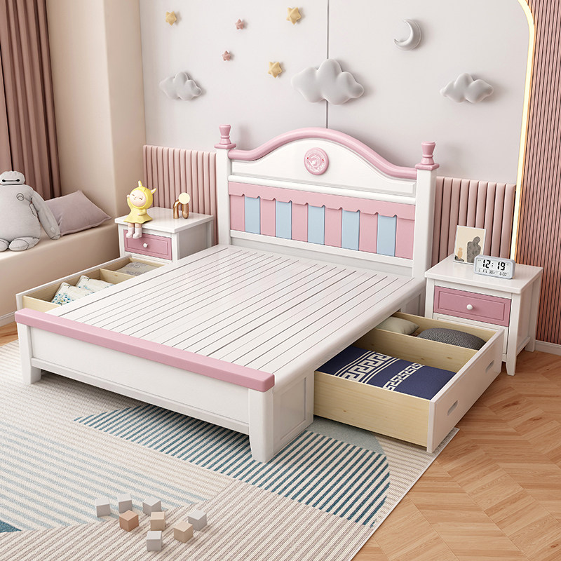 Simple solid wood children's bed girl princess bed bedroom girl net red girl's bed single bed 1 5 meters solid wood bed