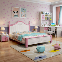Pink childrens solid wood bed girl princess bed 1 5 meters single bed 1 8 modern simple girls creative storage bed