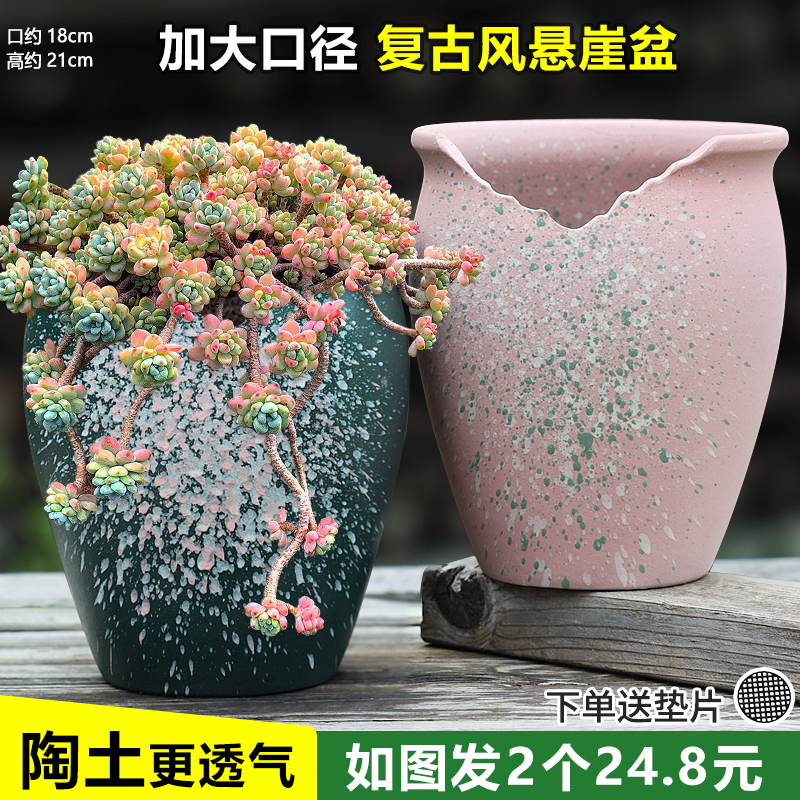 New Vintage-Style Succulent Flower Pot, Large-Diameter Ceramic Pot with a Unique Cliff-Like Design, Special Clearance Price, Breathable and Water-Absorbent