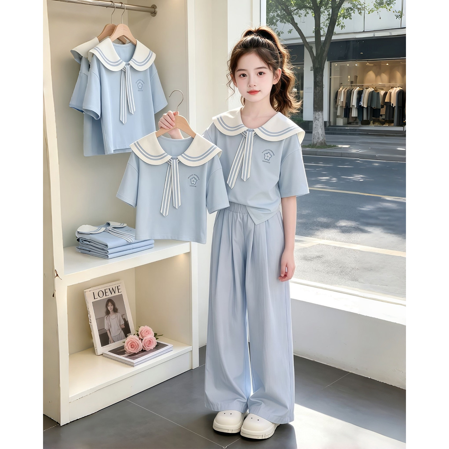 Girls' Summer Outfit 2026 New Stylish Children's Summer Short-Sleeve T-Shirt Set for Girls, Fashionable Casual Two-Piece Set for Summer — 2