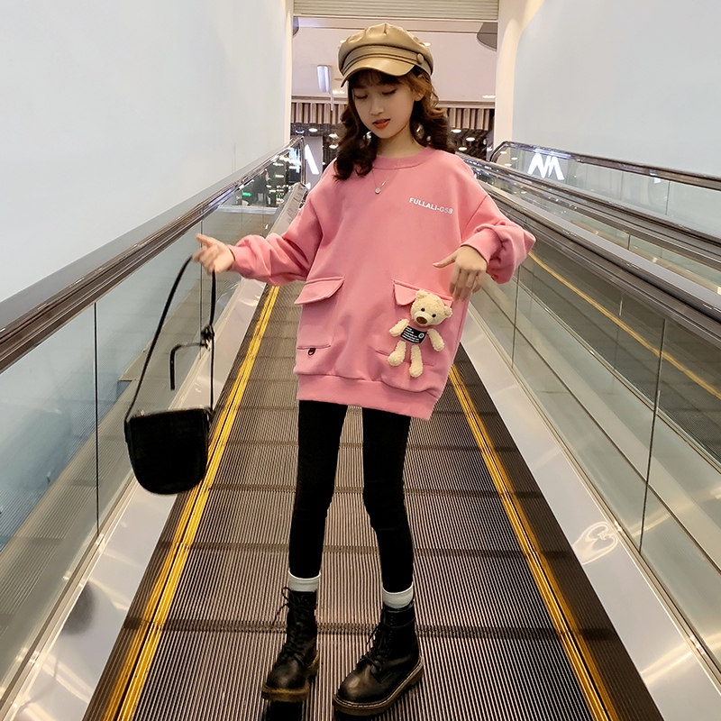 Girls' thick T-shirt spring and autumn models 2022 new autumn Western style children's suits girls medium and long version girls' big children's autumn tops