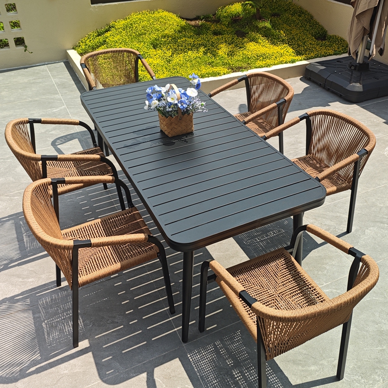 Outdoor Patio Furniture Set Aluminum Alloy Outdoor Dining Table and Chair Combination Villa Garden Leisure Rattan Chair Outdoor Table
