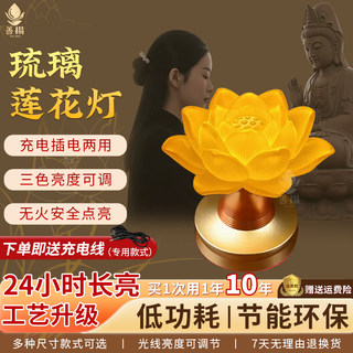 观世音莲花灯2025新款家用佛前电供灯长明灯充电七彩电池供佛灯