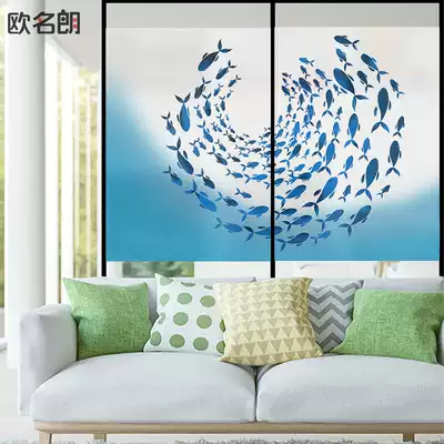 Bathroom toilet anti-peep window glass film transparent opaque Nordic fish school glass door electrostatic frosted sticker