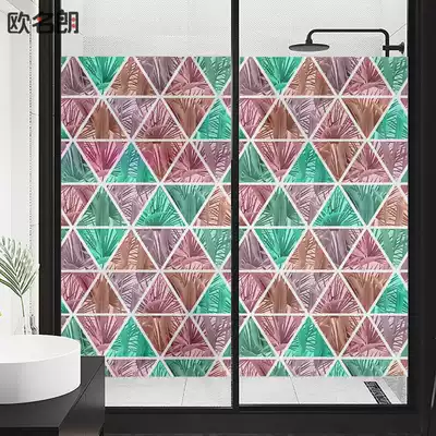 European geometric window glass film bathroom powder room sliding door retro colored window paper electrostatic matte sticker