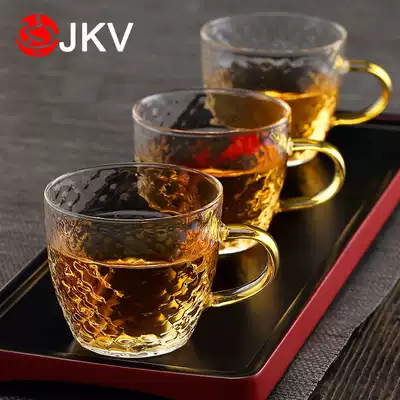 Glass small teacup hammer belt Master Cup heat-resistant transparent ear tea cup kung fu tea set home thickened tea bowl